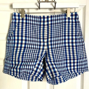 Theory Dillon Plaid Gingham Shorts Blue White Size 0 Linen Blend  - Picture 1 of 7