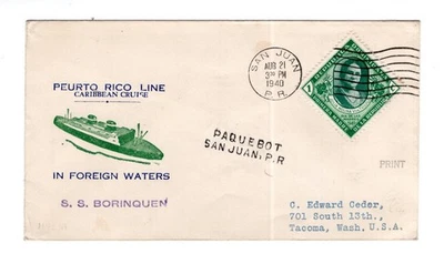 A682 EE. UU. - Ship Topical - Puerto Rico Line 1940 Ship SS Borinquen - Cubierta - Foto 1 de 2