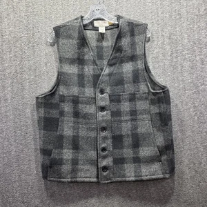 Filson Vest Mens 44 Gray Plaid Mackinaw Wool Button Front Hunting Made USA - Picture 1 of 8