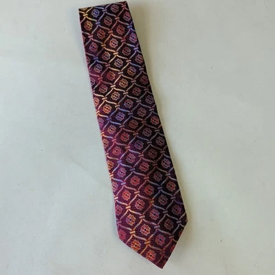 Ermenegildo Zegna Mens Tie Silk Maroon Floral Pattern Woven Italy Iridescent  - Image 1 of 4