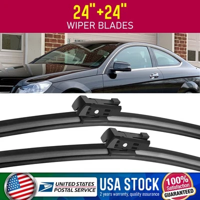 Clean Windshield Wiper Blades 24''&24'' Set For 2008-2012 Mercedes-Benz C63 AMG - Изображение 1 из 4