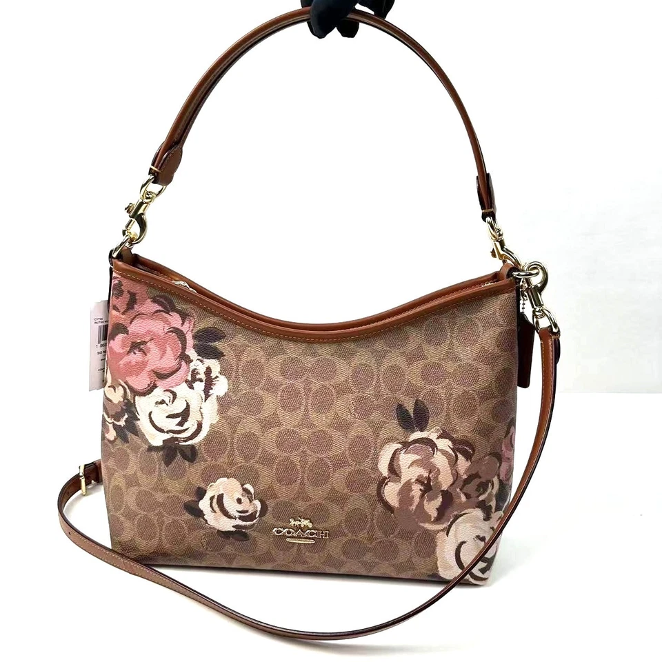 Coach Laurel Shoulder Bag In Signature Canvas Rose Print In Gold/Tan CY729