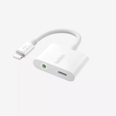 Belkin - Cable de audio Lightning a 3,5 mm + divisor cargador de audio - blanco Foto 1 de 4