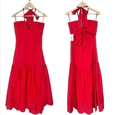 Maxi Vestido Halter Jason Wu Rojo Profundo V Sin Espalda Caída Cintura Detalle Ojales Nuevo con Etiquetas Talla L Foto 1 de 4