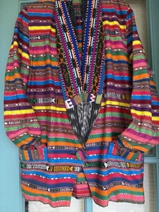 Grau Woven Guatemalan Fabric One-Of-A-Kind Shawl Collar Vintage 80’s Blazer - Picture 1 of 4
