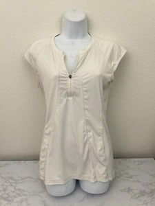 Athleta Women’s Sleeveless 1/4 Zip Top Sz M Ivory Media Pocket Workout Shirt M - Picture 1 of 6