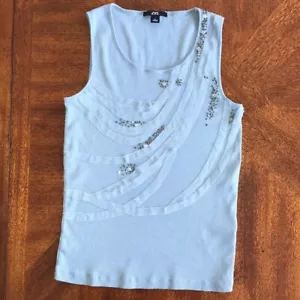 Anne Klein Sport blue beaded tank top Muscle tee L - Picture 1 of 4