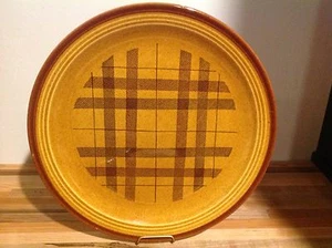 Vintage chop plate - maker unknown - Fab Plaid, gold and bown 12" - Picture 1 of 2