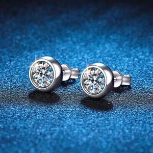 1CT Moissanite Bubble Stud Earrings Women Man S925 Silver 18K White Gold Plated - Picture 1 of 12