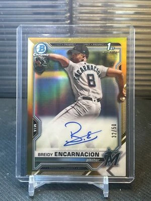 2021 Bowman Chrome Prospect Autograph Gold Breidy Encarnacion #32/50 - Image 1 of 2