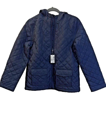 Childrens Place Girls Quilted Fleece Lined Jacket w/Hood Navy Blue Sz XL 14-NWT - Image 1 of 4