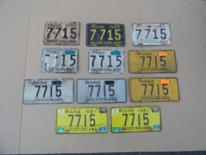 Maine License Plate Me Tag Lot of 11 License Plates Tags No. 7715 from 1942-1973 - Picture 1 of 15