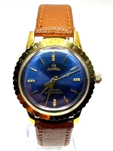 Vintage ROAMER, Manual Wind 17 Jewels Men Watch- Stunning Blue Dial, Used I-63 - Picture 1 of 11