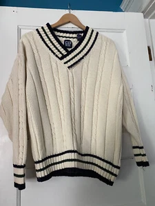 90s GAP striped cable knit cotton varsity tennis sweater M Made in UK - Picture 1 of 3