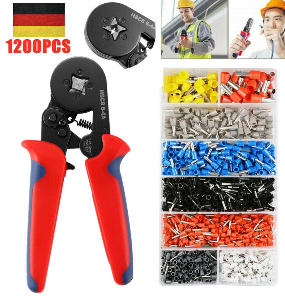 MARKENLOS Crimpzange 1200 teilig Set Aderendhülsenzange 0,25-10mm² Kabelschuhe Presszange