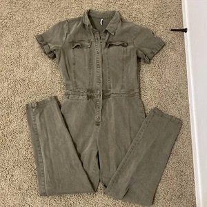 YFB Young Fabulous and Broke Jumpsuit Olive Green cotton denim Sz M Juniors - Picture 1 of 12