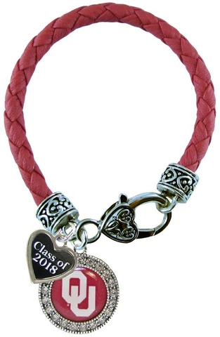Custom Oklahoma Sooners Red Leather Bracelet Class of 2017-2025 Graduation Alum Cover