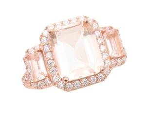 925 Sterling Silver Vintage Ring Rose Gold Plated Morganite & Topaz Sz 7 RG30382 - Picture 1 of 8