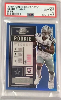 2020 Panini Contenders Optic Blue Ceedee Lamb /99 PSA 10 Rookie RC 9B - Image 1 of 2