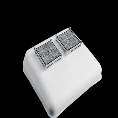 Nuevo Pendiente Cuadrado Diamante Simulado Laboratorio Blanco Acabado Oro Blanco 14K 12 mm  Foto 1 de 3