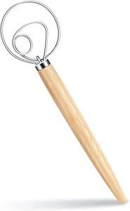13-Inch Danish Dough Whisk - Wooden Danish for Dough with Stainless Steel Dough - Picture 1 of 7