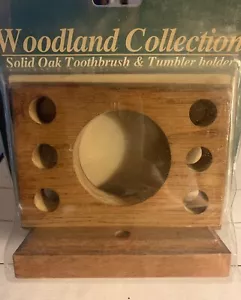 Woodland Vintage Solid Oak Toothbrush & Tumbler Holder Rustic Country~ Pkg Wear - Picture 1 of 10