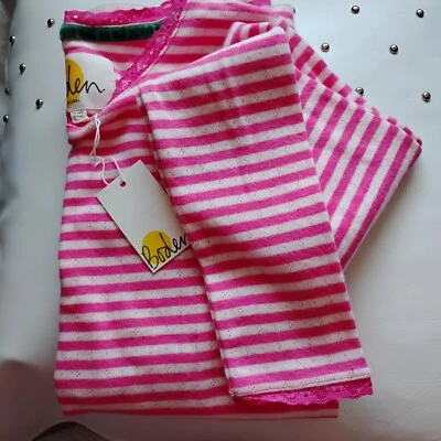 Mini Boden 女孩 Pointelle 蕾丝 T 恤条纹粉色全新带标签 (13-14) — 第 1/4 张图片