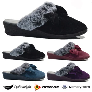 DAMEN DUNLOP MEMORY FOAM HAUSSCHUHE WINTER WARM FELL KOMFORT PANTOLETTEN SCHUHE GRÖSSE - Bild 1 von 28