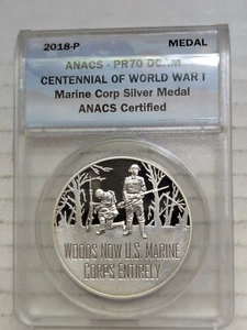 2018-S World War I Marine Corps 90% Silver Medal ANACS PR70 DCAM Top Pop - Picture 1 of 2