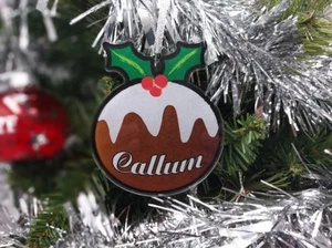 Personalised Christmas Tree Acrylic Bauble Decoration - Pudding - Gift Present - Picture 1 of 20