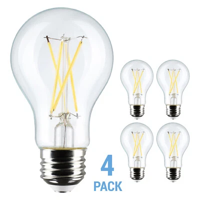 (Paquete de 4) Bombillas de Filamento LED Satco S21734 8W = 60W 120V A19 Medianas E26 Base 30K Foto 1 de 4