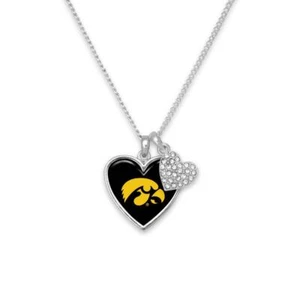 Iowa Hawkeyes Amara Silver Black Crystal Heart Chain Necklace Jewelry Gift UI - Picture 1 of 1