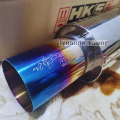 HKS HI-POWER UNIVERSAL SINGLE EXHAUST MUFFLER TITANIUM Inlet 2" Outlet 3.5" Inch - Image 1 of 4