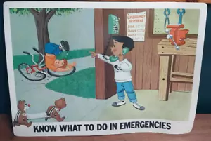 1967 DISNEY HOME SAFETY POSTER "KNOW WHAT TO DO IN EMERGENCIES" Chip & Dale - Picture 1 of 11