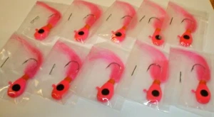 10 Pack Custom Made Pink Walleye Hair River Jigs 3/8 oz. Made In U.S.A. (L) - Picture 1 of 5