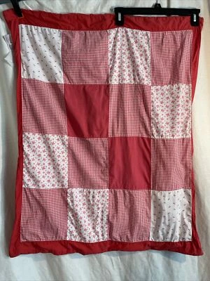 Manta Edredón Gymboree Rojo Retazos Cerezas Bebé 2006 RARO Algodón Cuadros Blanco Foto 1 de 4