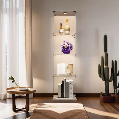 Glass Display Curio Cabinet 4Shelves Floor Standing Bookshelf W/ Light Showcase - Image 1 of 4