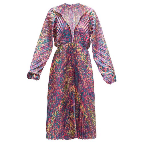 Abito VETEMENTS plissettato fluorescente stampa leopardata raso twill midi multicolore XS S