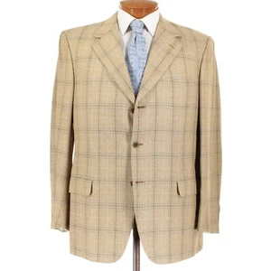 Brioni NWT Sport Coat Size 44R In Tan with Brown, Green & Blue Plaid Wool Silk - Picture 1 of 9