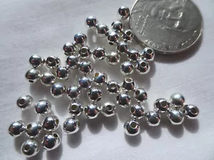 50 Beads Sterling Silver Metal Smooth Seamless 3-3.5mm Round #A911 DNG - Picture 1 of 2