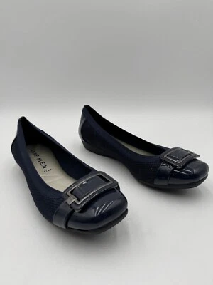 Anne Klein IFlex Navy Blue Patent Leather & Mesh Ballet Flats With Buckle Size 8 - Image 1 of 4