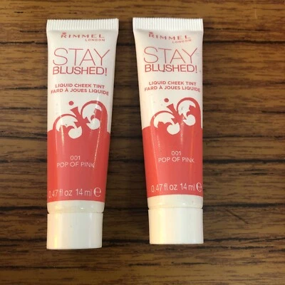 2 X Rimmel Stay Blushed Liquid Cheek Tint 001 Pop Of Pink 14ml Rare - Image 1 of 2
