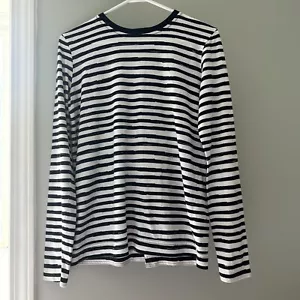 Marc by Marc Jacobs Long Sleeve Tee Women's White Black Stripe Button Back XS - Picture 1 of 8
