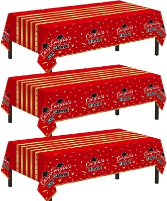 Pack de 3 manteles de graduación 2025 decoraciones de fiesta de graduación rojo y dorado Foto 1 de 4