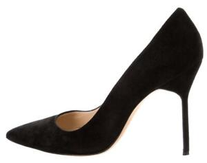 $595 MANOLO BLAHNIK BB Black Size 40.5 Suede Pumps Shoes Heels
