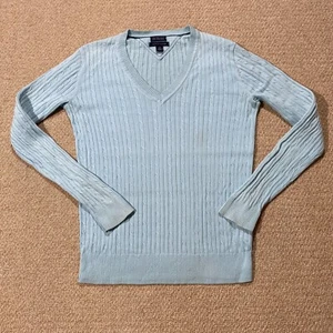 Tommy Hilfiger Jumper Womens Small Slim Fit Aqua Blue Cable Knit Pima Cotton - Picture 1 of 12