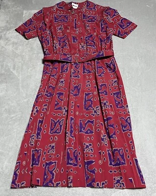 Vintage Leslie Fay Dress Women 16 Colorful Geometric Tribal Maxi Belted 70s 80s - Image 1 of 4