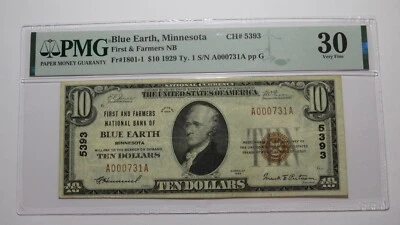 $10 1929 Blue Earth Minnesota MN National Currency Bank Note Bill #5393 VF30 PMG - Image 1 of 4