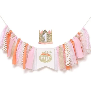  Pink baby Banner for 1st Birthday - Highchair Banner for First Birthday Theme - Image 1 of 4