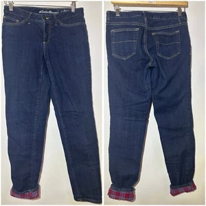 Eddie Bauer Women's Boyfriend Flannel Lined Relaxed Blue Jeans Size 2 - Picture 1 of 9